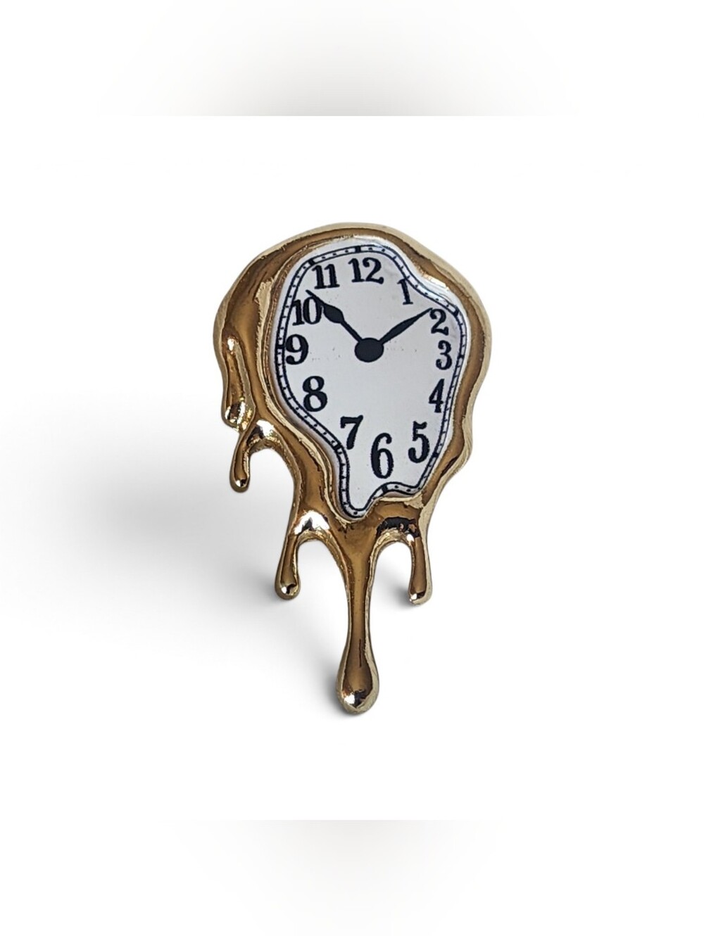 🫠🕰️ Melting Clock Enamel Brooch Pin Gold Tone